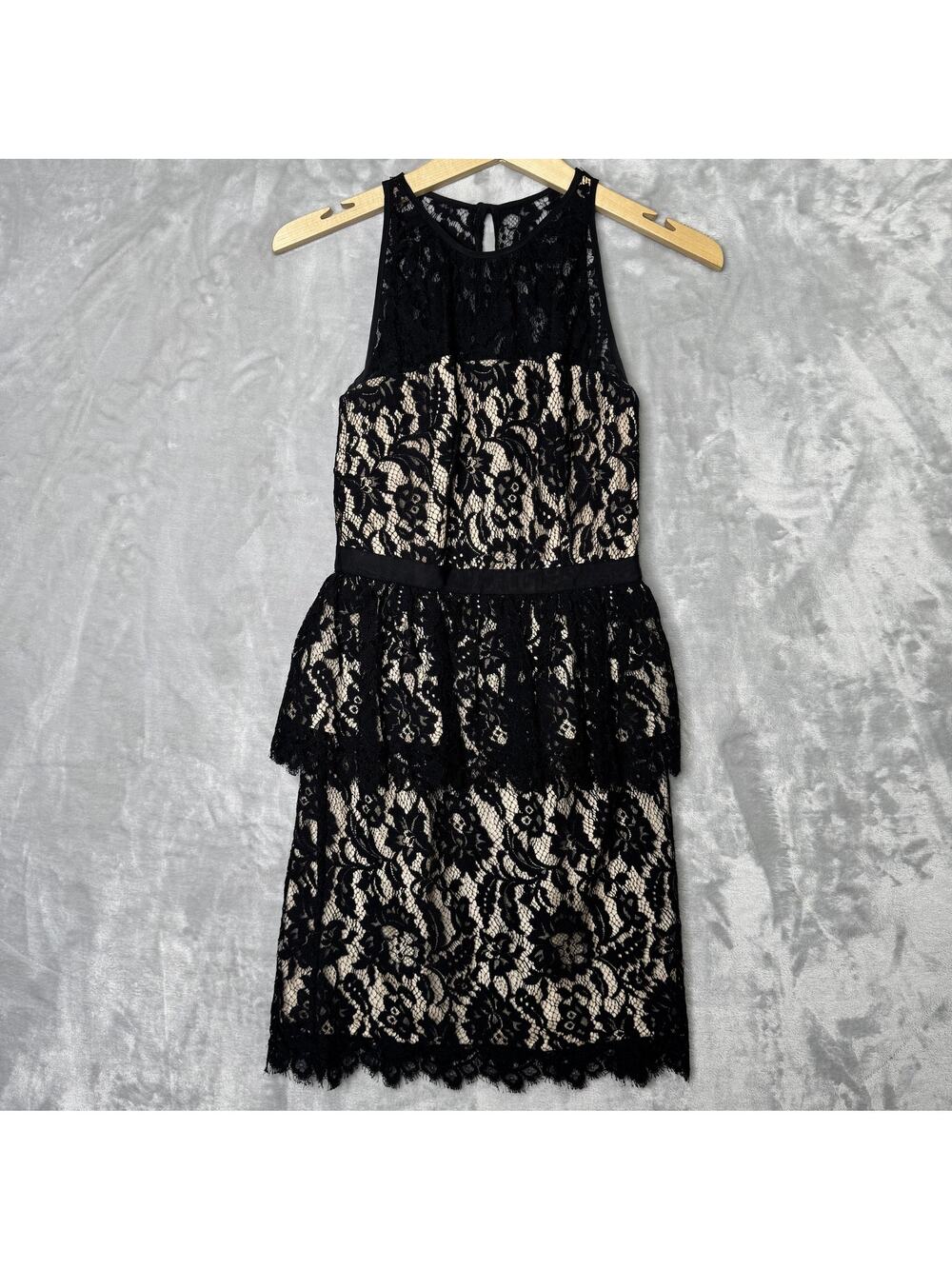 Milly Dress Womens 0 Black Lace Peplum Sleeveless Silk Formal Cocktail Made USA